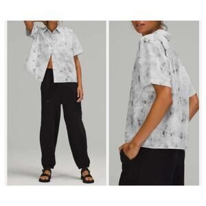 Lululemon Full Day Ahead Short Sleeve Button Up Shirt Gray Size 10 Athleisure